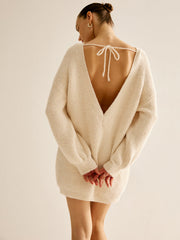 Lace Up Backless Oversize Sweater