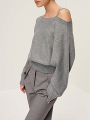 Plain Off-Shoulder Loose Sweater