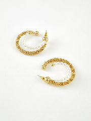 Double Layer Pearl Hoop Earrings