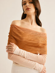 Semi-Sheer Off-Shoulder Mesh Gradient Blouse