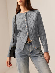 Crew Neck Button Down Cable Cardigan