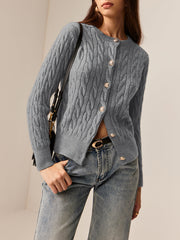 Crew Neck Button Down Cable Cardigan