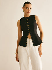 Round Neck Metal-Detail Vest