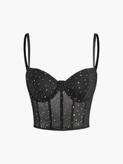 Semi-Sheer Mesh Polka Dot Corset Top