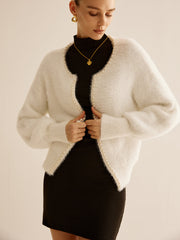 Oversized  Pearl Trim Fuzzy Cardiagn
