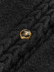 Cable Knit-Trim Breasted Cardigan