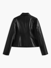 Piping Rivet Button PU Leather Jacket
