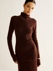 Plain Turtleneck Ribbed Soft Skirt Set