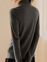 Mock Neck Ribbed Embroidered Trim T-Shirt