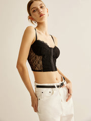 Semi-Sheer Floral Lace Corset Top
