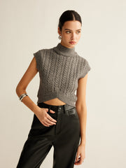 Cable-Knit Mock Neck Crop Sweater Vest