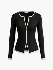 Contrast Trim Double-Zipper Knit Top
