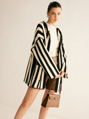 Contrast Pinstripe Hooded Cardigan