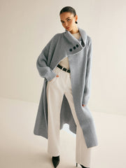 Lapel Scarf Ribbed Long Cardigan