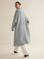 Lapel Scarf Ribbed Long Cardigan