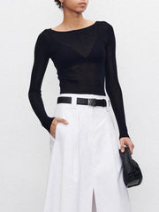 Wool-Blend Skinny Sheer Sweater
