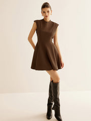 Pleated Piping Zipper Tank Dress