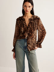 Leopard Printed Ruffle Blouse