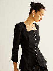 Square Neck Button Down Slit Blouse