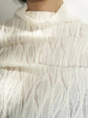 Mock Neck Semi-Sheer Plisse Top
