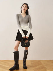 V-Neck Gradient Slim Knit Top