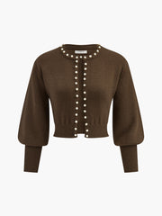 Pearl Trim Lantern Sleeve Knit Top