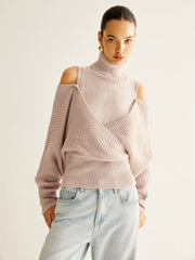 Oversized Wool-Blend Turtleneck Cinched Knit Top