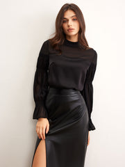 Stand Collar Chiffon Panel Blouse