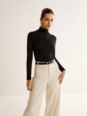 Plain Criss Cross Pleated T-Shirt
