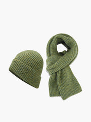 Plain Warm Knit Hat With Scarf