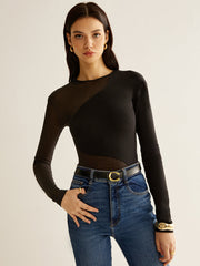 Plain Jersey Sheer Panel T-Shirt