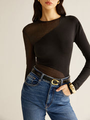 Plain Jersey Sheer Panel T-Shirt