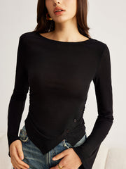 Semi-Sheer Bell Sleeve Side Button Jersey Top