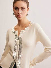 Two-Way Zip Sequins Cardigan