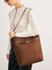 Versatile Suede Buckle Bucket Bag