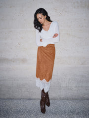 Lace Hem Suede Skirt