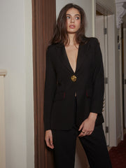 V-Neck Metal-Button Split Blazer