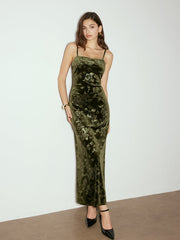 Rose Dark Pattern Velvet Cami Dress