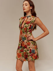 V-Neck Floral Zipper Tank Dress