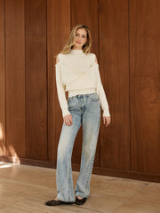Cold-Shoulder Criss Cross Panel Sweater