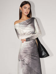 Straight Neck Gradient Slim Dress