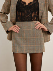 Mid-Waist Checked A-Line Skirt