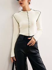 Semi-Sheer Contrast Lettuce Trim T-Shirt