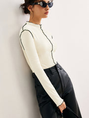 Semi-Sheer Contrast Lettuce Trim T-Shirt