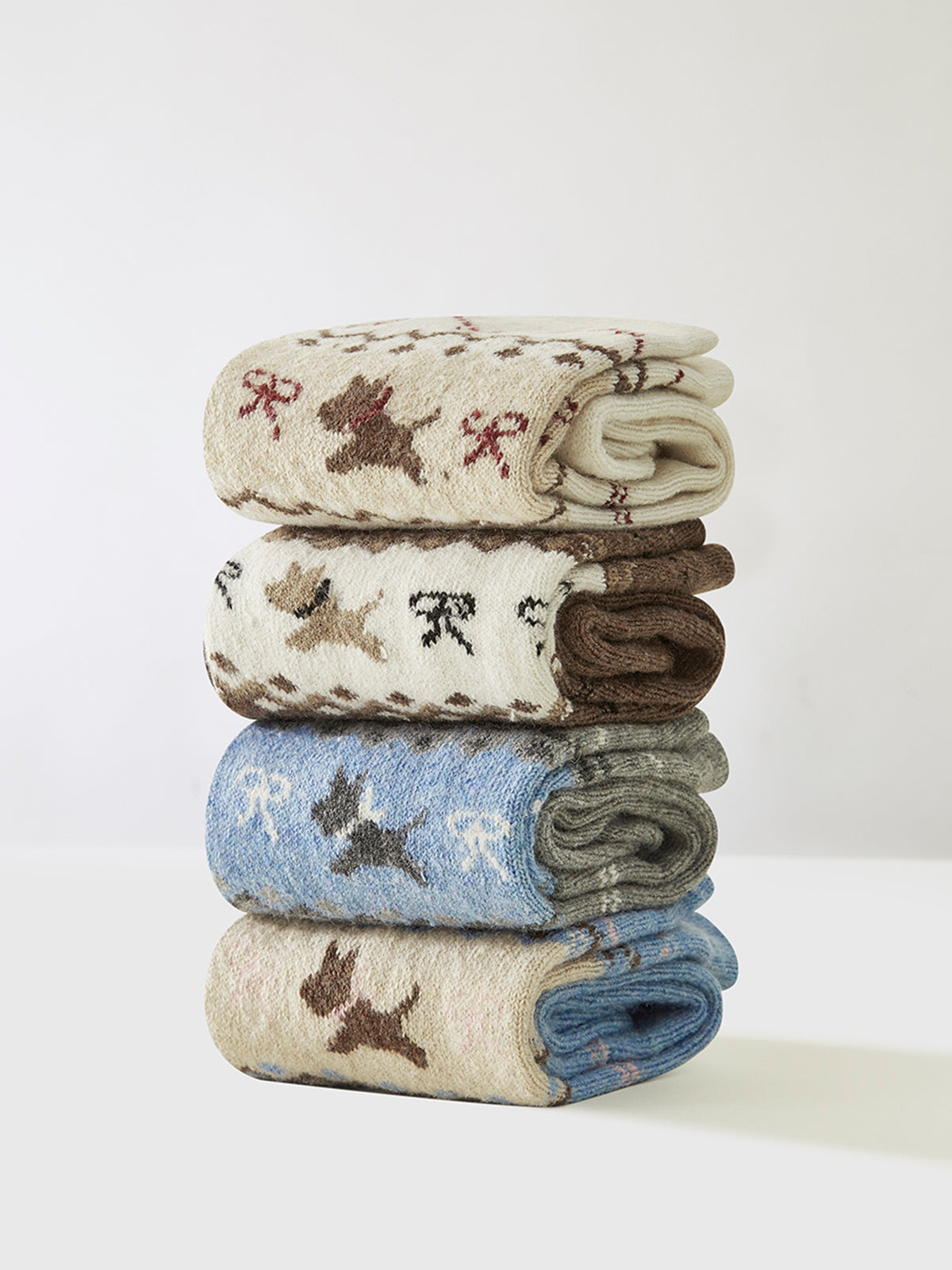 1pr Wool-Blend Puppy-Pattern Socks