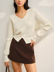 V-Neck Split Short Sweater