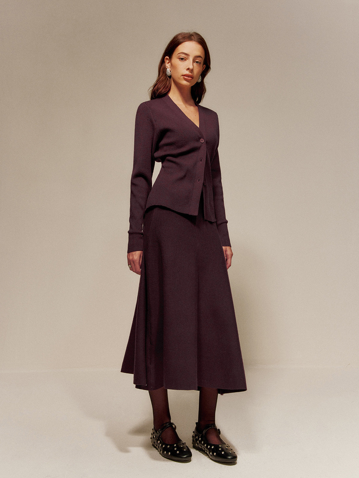 Wool-Blend Plain Sweater Skirt