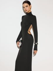 Mock Neck Open Back Long Dress