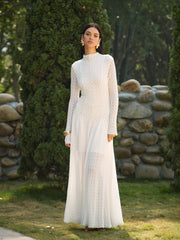 Semi-Sheer Mock Neck Lace Flowy Long Dress