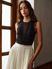 Semi-Sheer Backless Lace Bodysuit